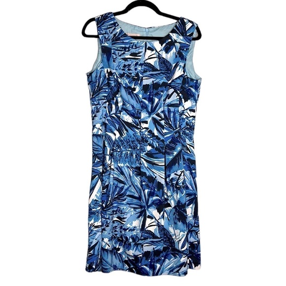 CB Established 1962 Blue Tropical Print Sleeveless Midi Dress Size 12 - Picture 1 of 8